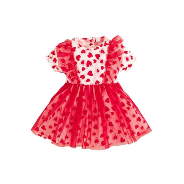 3M-3Y Baby Girls Love Heart Print Short Sleeve Valentine'S Day Mesh Dress Wholesale Baby Clothing KDV387864