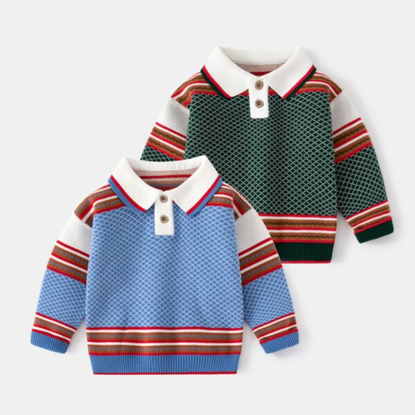 18M-6Y Toddler Boys Plaid Striped Polo Collar Sweater Wholesale Boy Boutique Clothes KTV387865