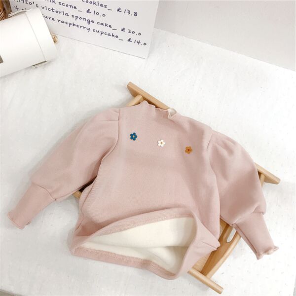 9M-6Y Toddler Girls Floral Embroidered Fleece Knit Half Turtleneck Bottoming Sweater Wholesale Girls Clothes KTV387324