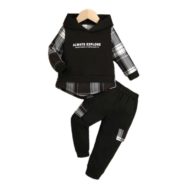 9M-3Y Baby Boys Sets Plaid Sleeve Letter Print Hoodie & Colorblock Trousers Wholesale Baby Clothing KSV387812