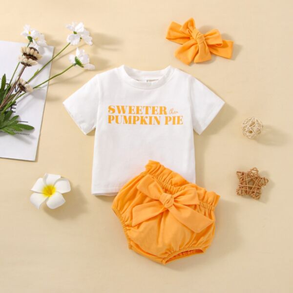 3-18M Letter Print Short Sleeve T-Shirt And Orange Briefs Set Baby Wholesale Clothing KSV492394