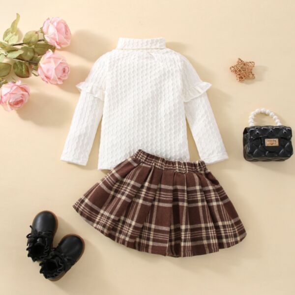 18M-6Y White Flying High Collar Pullover And Plaid Skirt Set Two Pieces Wholesale Kids Boutique Clothing KSV492392