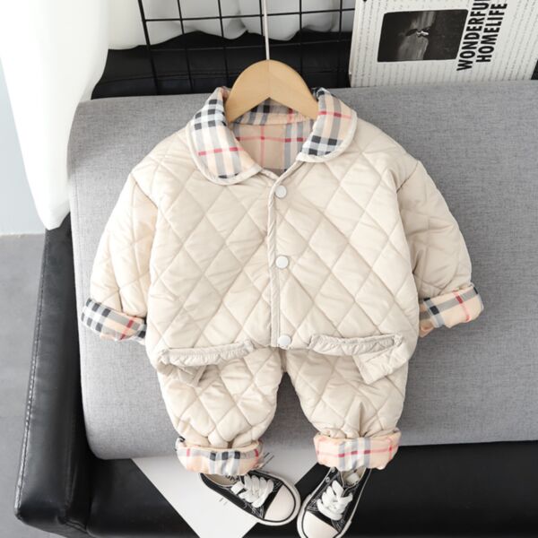 9M-4Y Cotton Padded Plaid Texture Button Coat And Pants Set Two Pieces Wholesale Kids Boutique Clothing KKHQV491507