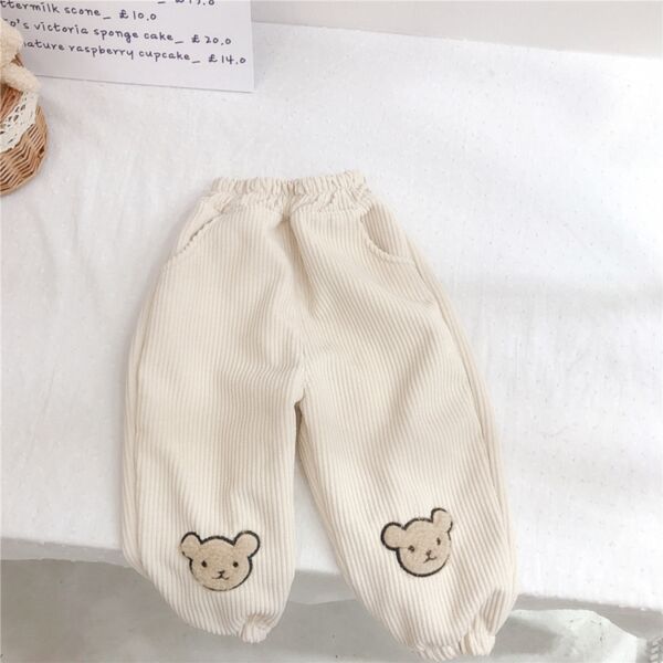 18M-6Y Corduroy Bear Print Striped Texture Solid Color Pants Trousers Wholesale Kids Boutique Clothing KKHQV492319