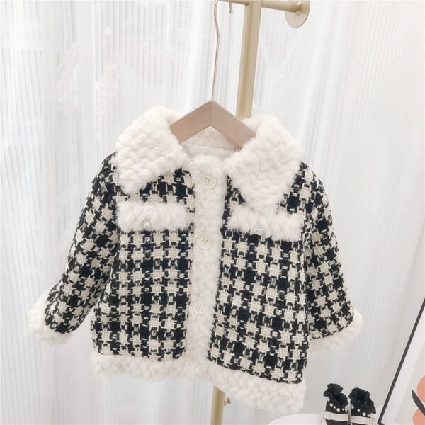 9M-6Y Plaid Plush Collar Button Thicken Coat Jacket Wholesale Kids Boutique Clothing KKHQV492315