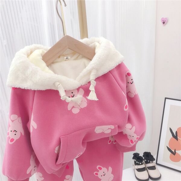 18M-7Y Bear Print Big Plush White Hat Hoodie And Pants Set Two Pieces Wholesale Kids Boutique Clothing KKHQV492314