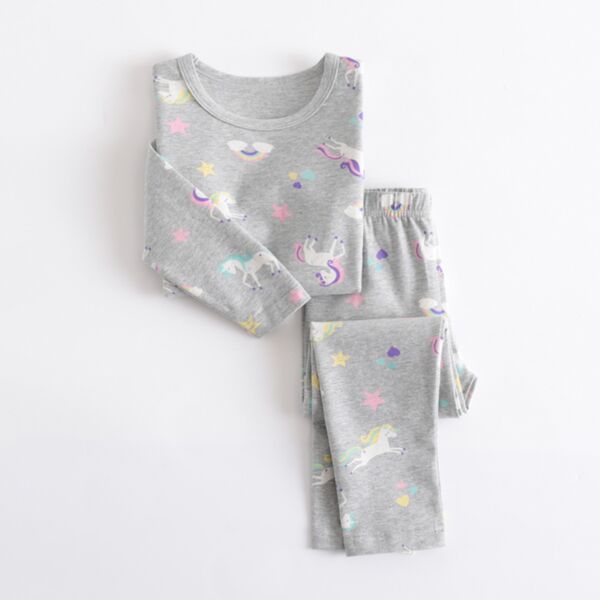 2-7Y Todler Girls Homewear Cotton Stretch Cartoon Print Pajamas Set Wholesale Toddler Clothing KSV387870