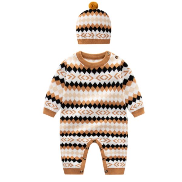 0-18M Baby Boys Rhombus Knitted Jumpsuit & Hat Wholesale Baby Clothes Suppliers KJV387902