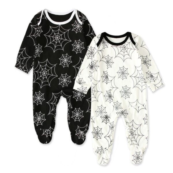 3-18M Baby Halloween Spider Silk Print Long Sleeve Jumpsuit Wholesale Baby Boutique Clothing KJV387886
