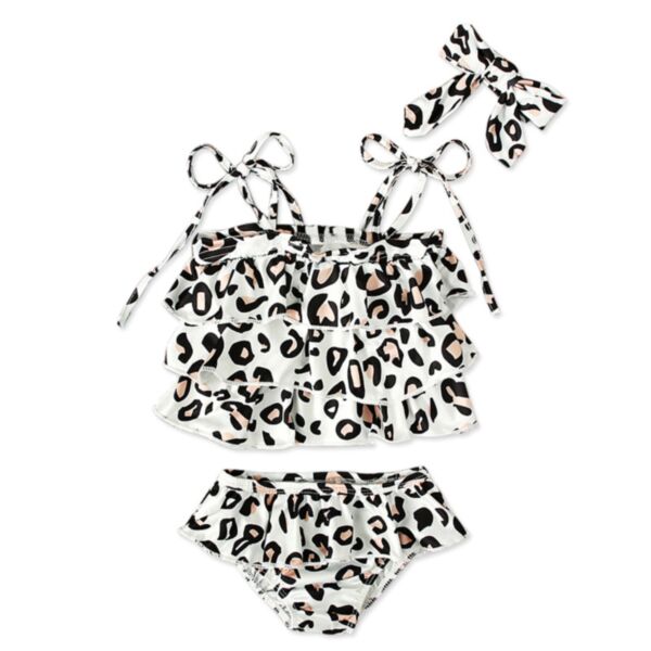 18M-6Y Toddler Girls Ruffled Leopard Print Swimsuit And Headscarf Two-Piece Set Wholesale Girls Clothes KSWV387883