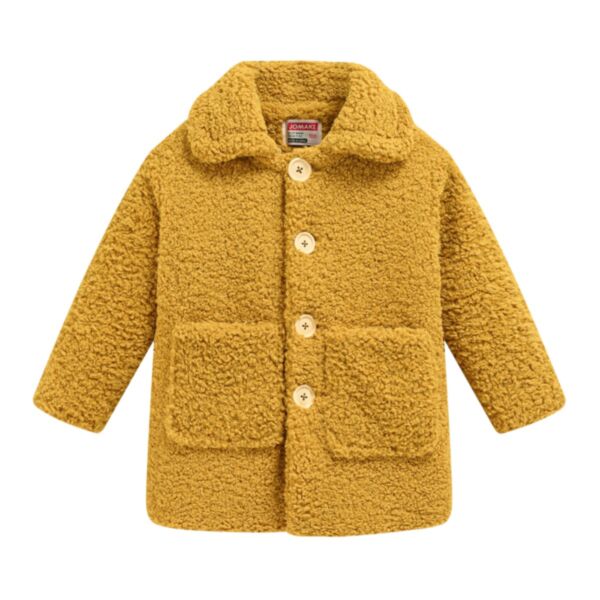 2-7Y Lamb Fleece Thicken Plush Button Yellow Coat Long Jacket Wholesale Kids Boutique Clothing KKHQV492415