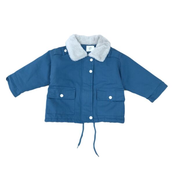 18M-7Y Plush Collar Solid Color Warm Thicken Coat Jacket Wholesale Kids Boutique Clothing KKHQV492434