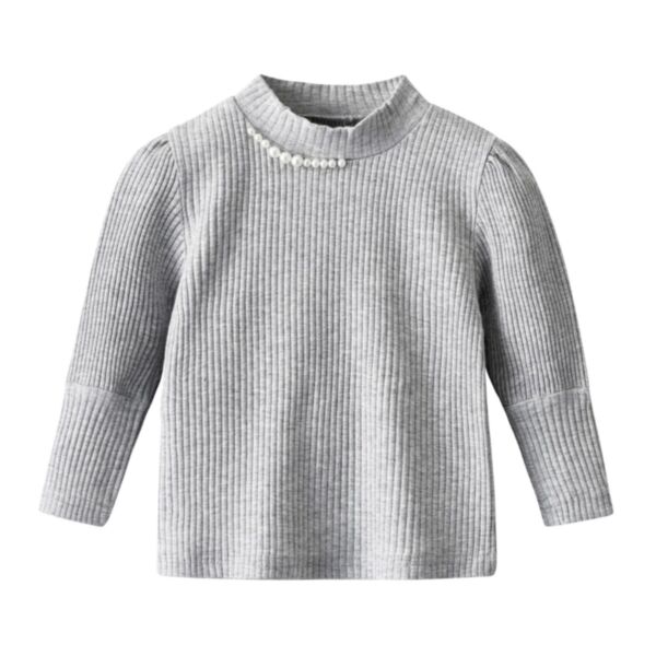 9M-6Y Toddler Girl Solid Color Long Sleeve Ribbed Pearl Turtleneck Top Fashion Girl Wholesale KTV591452