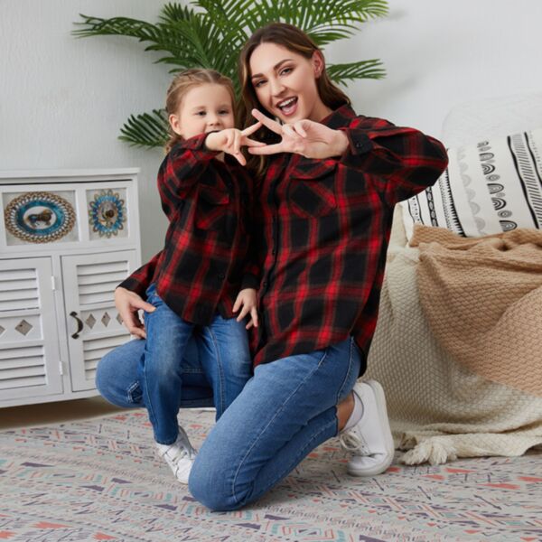Parent-Child Wear Long Sleeve Single-Breasted Plaid Lapel Top Wholesale Mommy And Me Clothing KTV591446