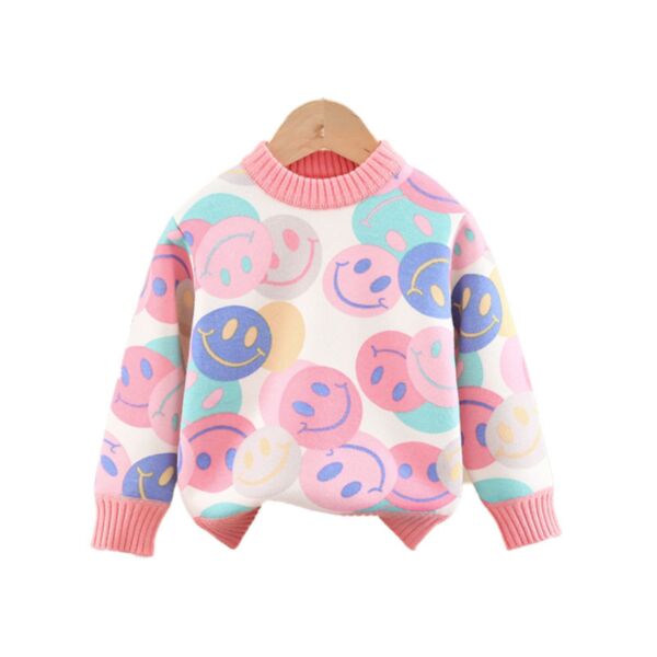 18M-7Y Toddler Girl Long-Sleeved Cartoon Smiley Face Print Round Neck Top Fashion Girl Wholesale KTV591351