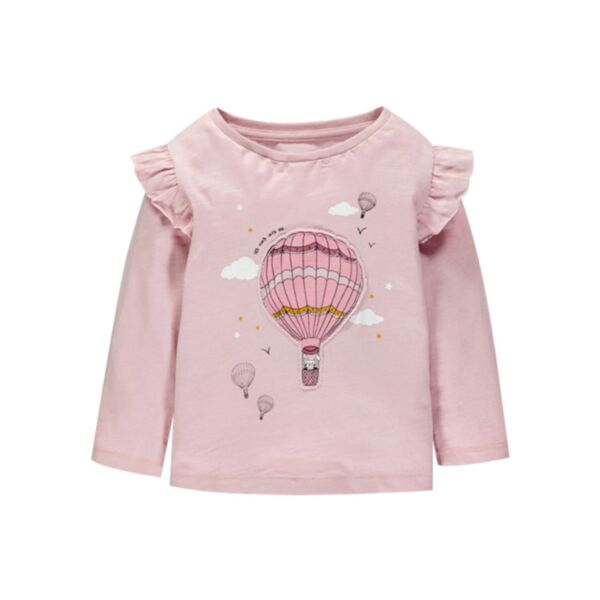 18M-7Y Toddler Girl Long Sleeve Hot Air Balloon Print Round Neck Top Wholesale Little Girl Clothing KTV591324