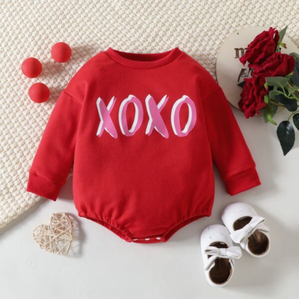 0-18M Red Letter Print Long Sleeve Romper Onesies Baby Wholesale Clothing KJV492464