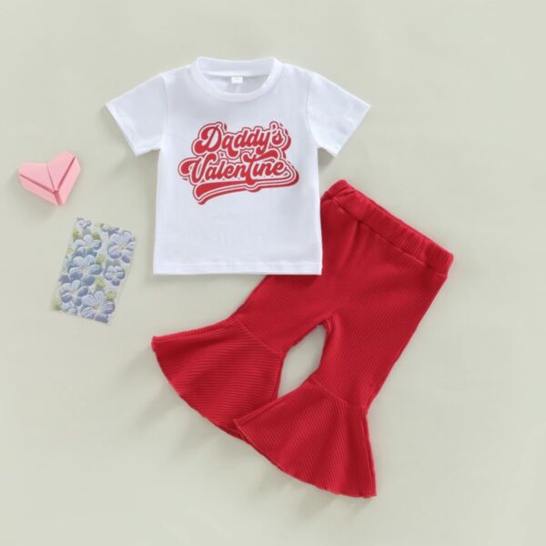 3-24M Letter Print White Shore Sleeve T-Shirt And Red Flares Pants Set Two Pieces Baby Wholesale Clothing KSV492463