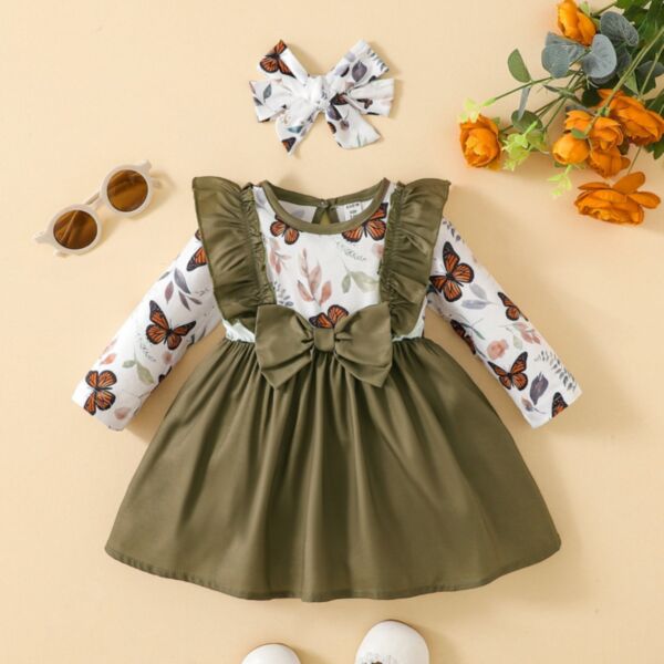 3-24M Bowknot Flying Long Butterfly Print Sleeve Dress Baby Wholesale Clothing KDV492456