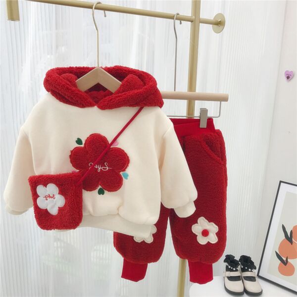 9M-6Y Colorblock Flower Fleece Hoodie And Fleece Plants Set Two Pieces Wholesale Kids Boutique Clothing KKHQV492486