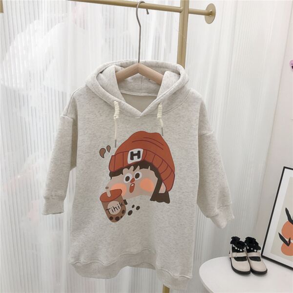 9M-6Y Fleece Cartoon Print Long Sleeve Long Style Hoodie Wholesale Kids Boutique Clothing KKHQV492485