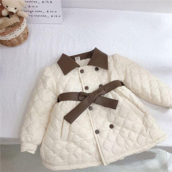 18M-6Y Texture Cotton Print PU Collar Coat Jacket With Belt Wholesale Kids Boutique Clothing KKHQV492484