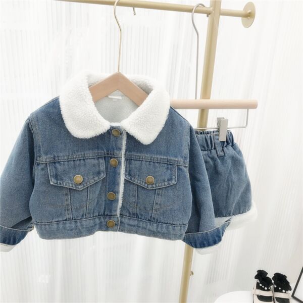 9M-6Y Fleece Collar Button Denim Coat Jacket And Jeans Pants Set Wholesale Kids Boutique Clothing KKHQV492479