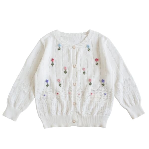 18M-6Y Toddler Girls Hollow Embroidery Cotton Sweater Thin Knitted Cardigan Wholesale Baby Boutique Clothing KCV387915