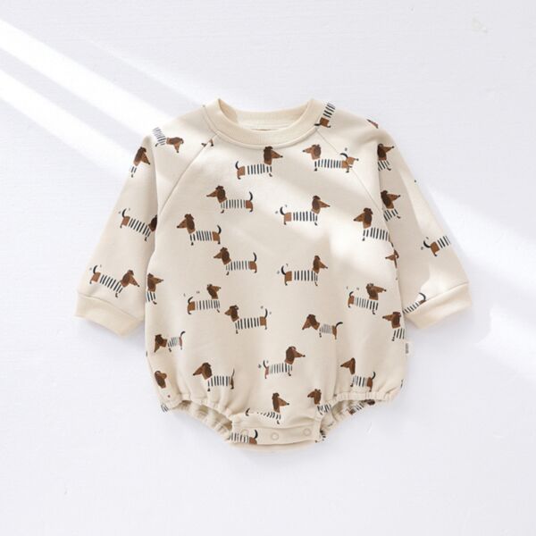 0-18M Baby Puppy Moon Star Smiley Print Long Sleeve Bodysuit Wholesale Baby Boutique Clothing KJV387871