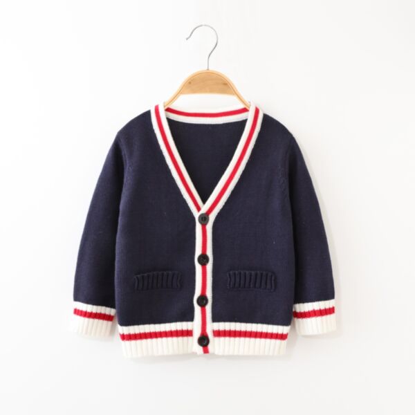 3-24M Baby Blue Bottom Red Edge V-Neck Knitted Cardigan Wholesale Baby Boutique Clothing KCV387910