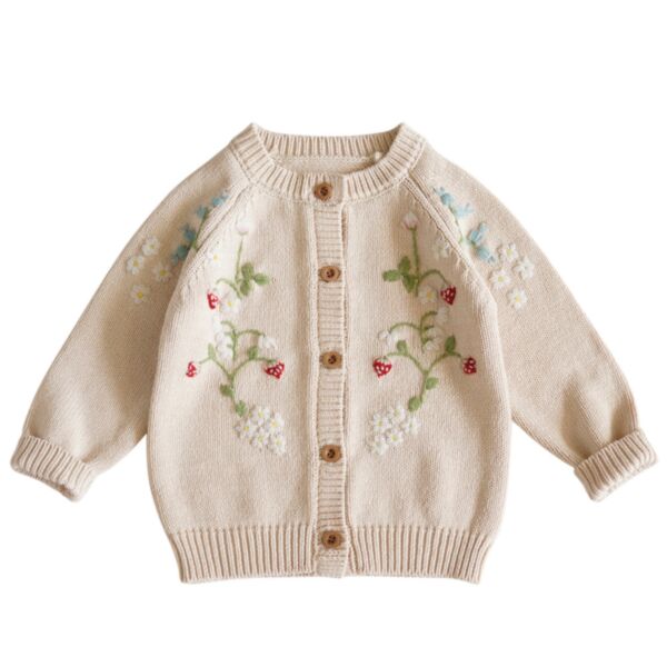 18M-6Y Toddler Girls Knitted Hand-Embroidered Strawberry Flower Cardigan Sweater Wholesale Girls Clothes KCV387918