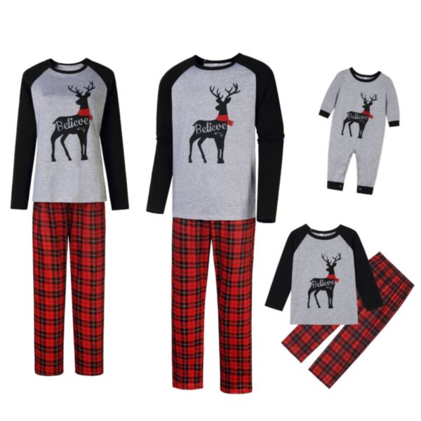 Family Matching Outfits Wholesale Christmas Elk Print Pullover & Plaid Pants KSV387134