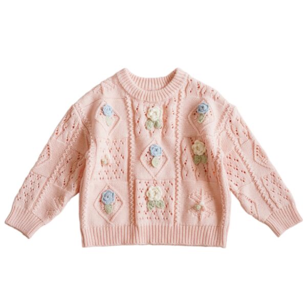 18M-6Y Toddler Girls Hand Crocheted Floral Pullover Knit Sweater Wholesale Girls Clothes KCV387924