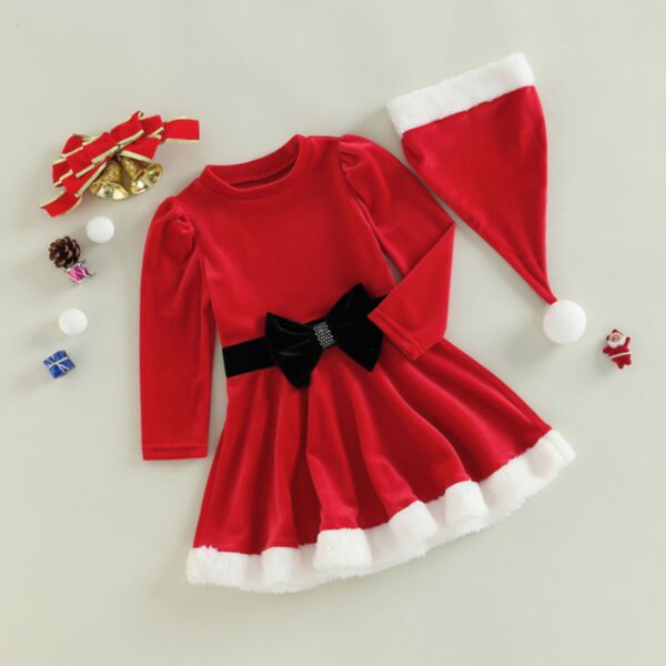 12M-5Y Christmas Red Fleece Pleated Dress Wholesale Kids Boutique Clothing KDV492472