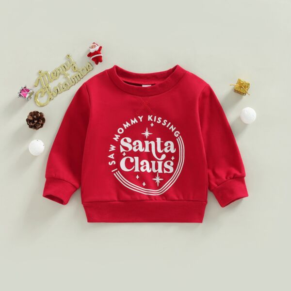 3M-3Y Christmas Santa Claus Print Red Long Sleeve Pullover Tops Baby Wholesale Clothing KTV492470