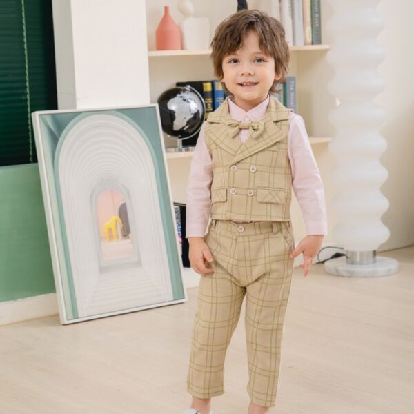9M-4Y Plaid Vest And Solid Color Shrit And Pants Suit Wholesale Kids Boutique Clothing KKHQV492420