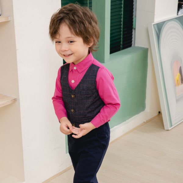 9M-4Y Red Long Sleeve Shirt And Vest And Pants Suit Wholesale Kids Boutique Clothing KKHQV492419
