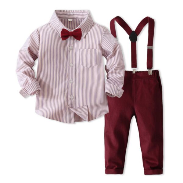 9M-4Y Striped Long Sleeve Shirt And Suspender Solid Color Pants Set Two Pieces Wholesale Kids Boutique Clothing KKHQV492418