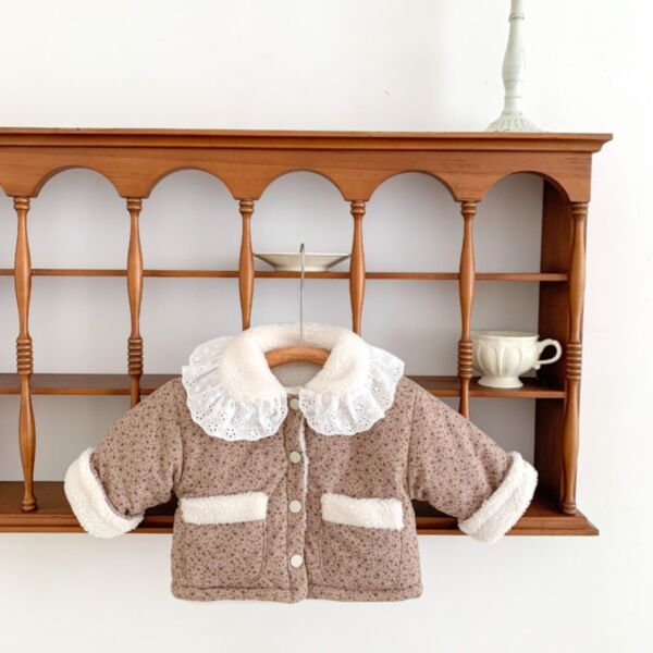 3-24M Baby Girl Long-Sleeved Floral Doll Collar Padded And Thickened Jacket Bulk Baby Clothes Wholesale KCV591430