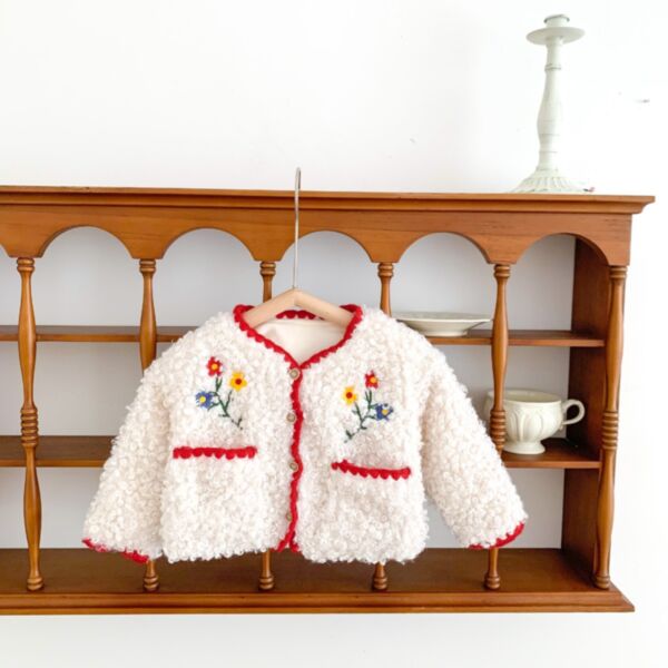 3-24M Baby Girl Long-Sleeved Color-Blocking Floral Embroidered Single-Breasted Jacket Wholesale Baby Clothes In Bulk KCV591431