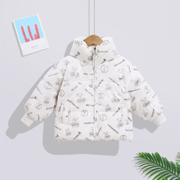 3-10Y Kids Long-Sleeved Stand-Up Collar Bear Print Zipper Thickened Down Jacket Wholesale Kids Clothing Suppliers KCV591406