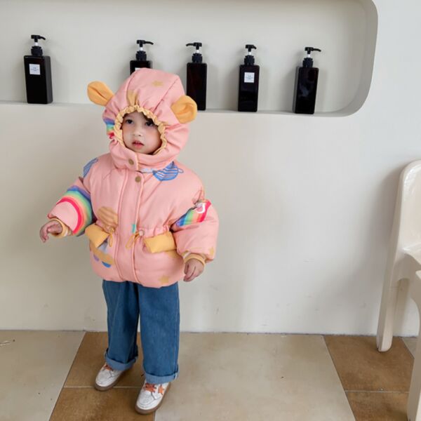 18M-6Y Toddler Girl & Boy Long-Sleeved Thickened Rainbow Print Zipper Hooded Jacket Wholesale Children Clothing KCV591407