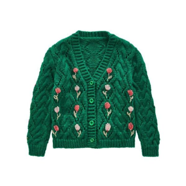 3-14Y Kids Girls Long-Sleeved Floral Embroidery Single-Breasted V-Neck Jacket Wholesale Clothing Kidswear KCV591347