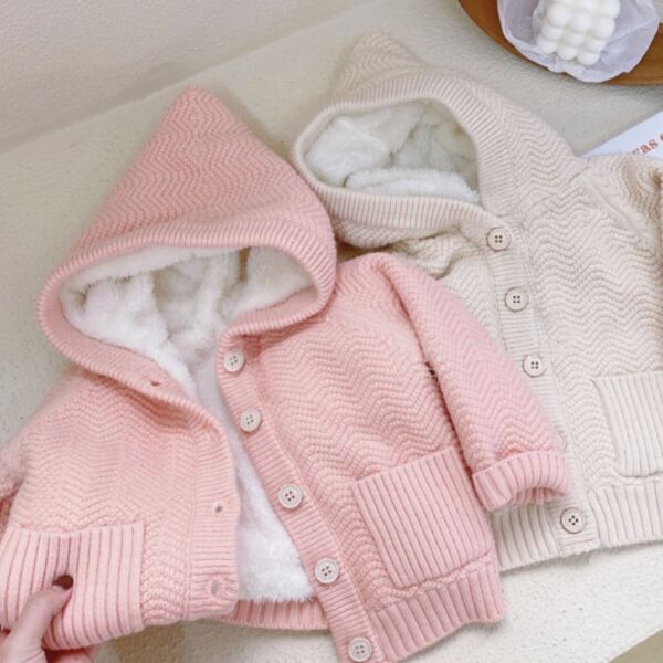 9M-7Y Toddler Girl Long Sleeve Solid Color Ribbed Single-Breasted Hooded Jacket Wholesale Girls Fashion Clothes KCV591352