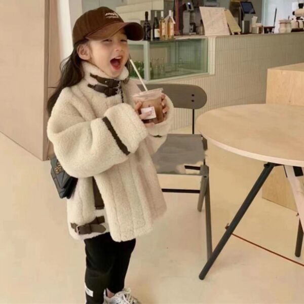 18M-6Y Lamb Fleece Solid Color Zipper Warm Thicken Coat Jacket Wholesale Kids Boutique Clothing KKHQV492511