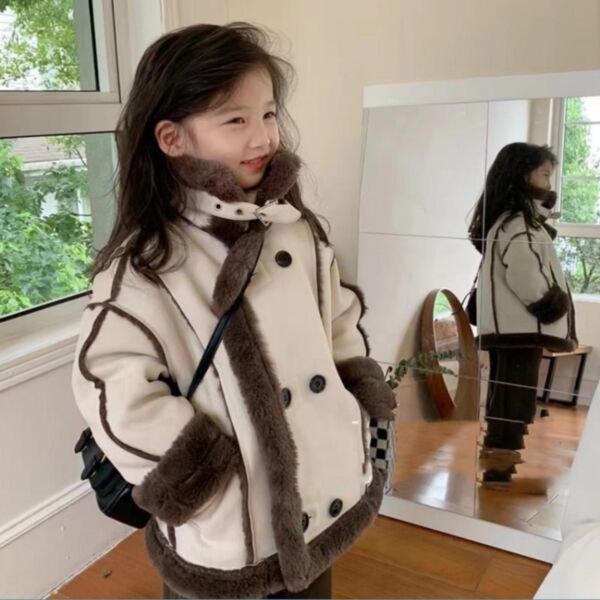 18M-6Y Colorblock Double Breasted Plush Coat Jacket Wholesale Kids Boutique Clothing KKHQV492509