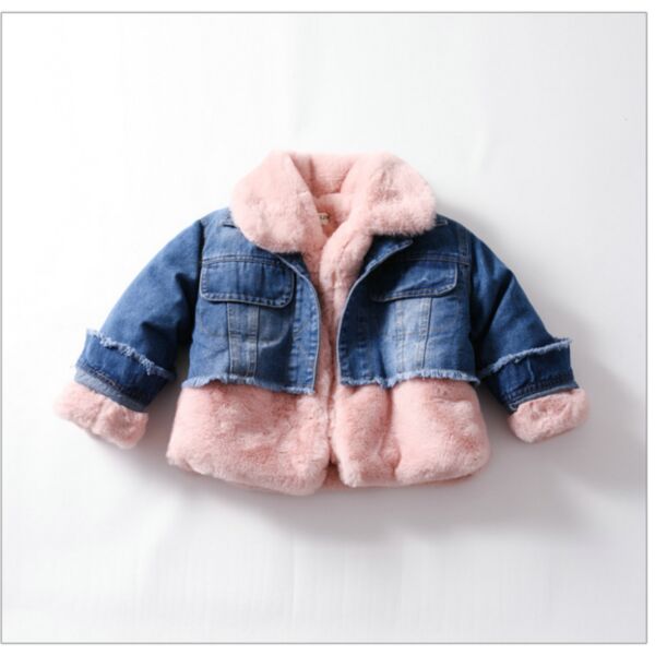 18M-6Y Imitation Fur And Denim Cloth Fleece Thicken Coat Jacket Wholesale Kids Boutique Clothing KKHQV492526