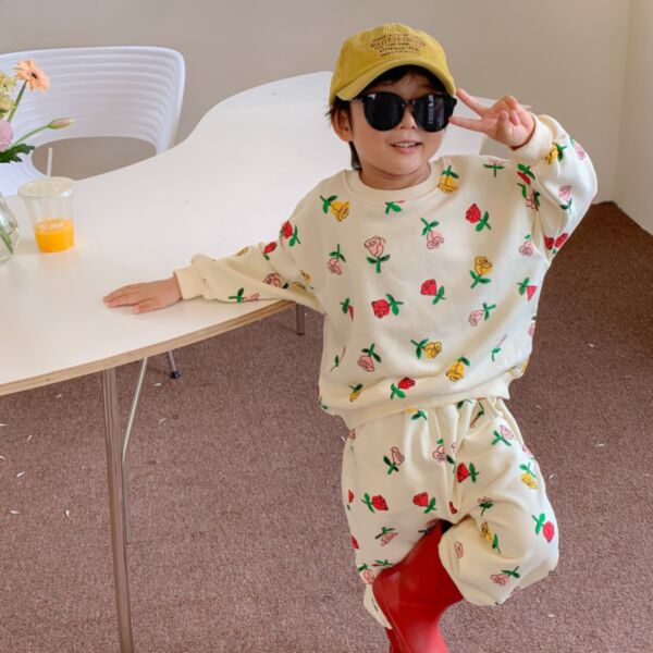 18M-6Y Floral Print Long Sleeve Tops And Pants Boy Set And Girl Dress Wholesale Kids Boutique Clothing KDV492515