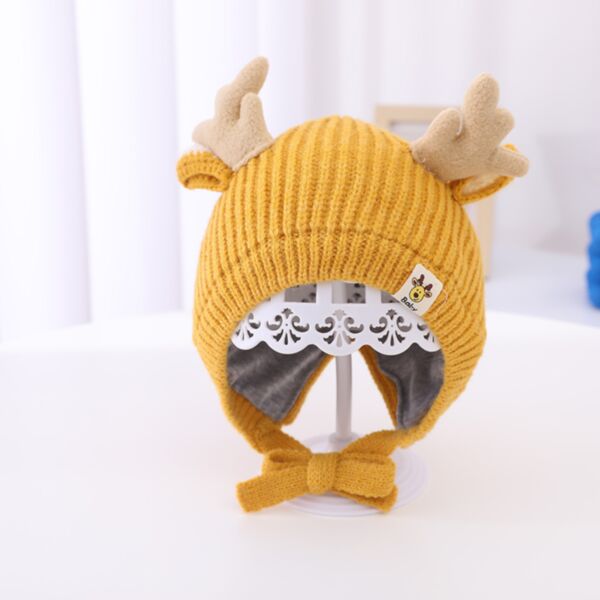 Christmas Deer Ear Thicken Knitwear Solid Color Woolden Hat Kid Wholesale Accessories