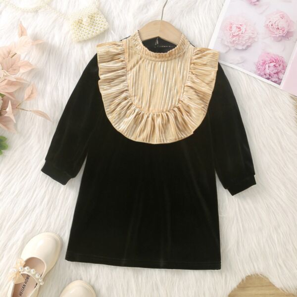 18M-6Y Lotus Collar Long Sleeve Black Dress Wholesale Kids Boutique Clothing KDV492497